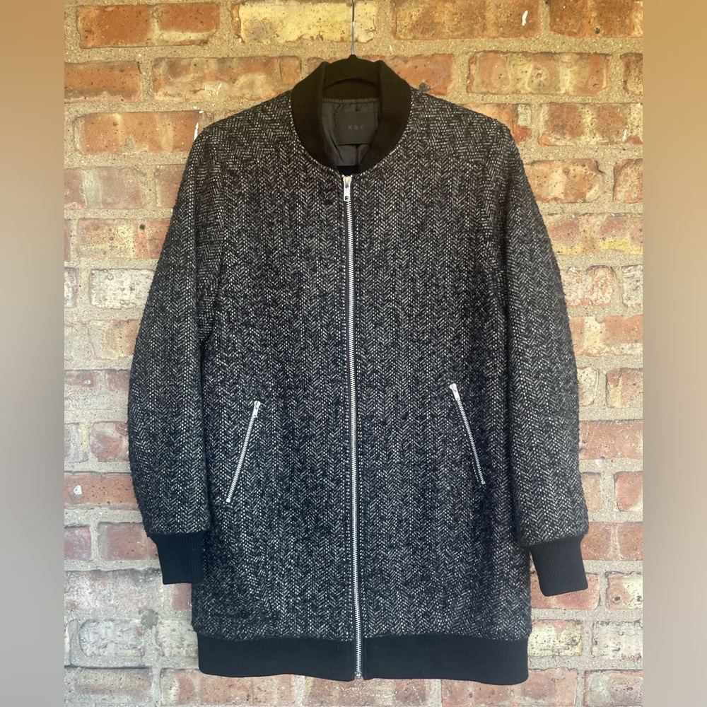 KBF Wool Tweed Full Zip Long Length Bomber Jacket🖤